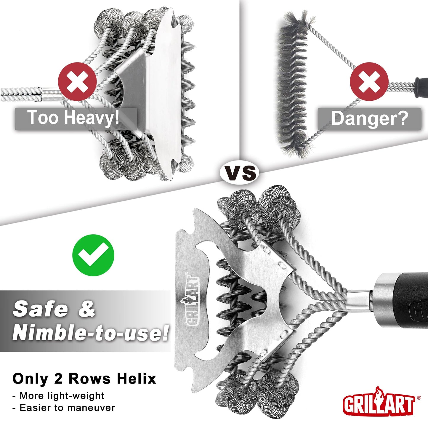 GRILLART Grill Brush for Outdoor Grill Bristle Free - Safe BBQ Grill Cleaner Brush - 18" BBQ Brush for Grill Cleaning Kit -Stainless Grill Cleaning Brush BBQ Grill Accessories Tools- Gifts for Men Dad