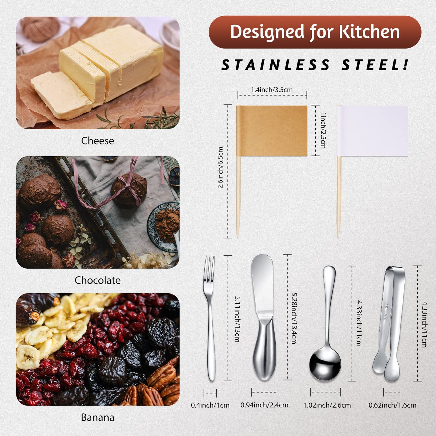 14 Pieces Charcuterie Board Accessories Cheese Spreader Knives Set Stainless Steel Charcuterie Utensils Spreader Knives Mini Serving Tongs Spoons and Forks for Cheese and Pastry Making(Silver)