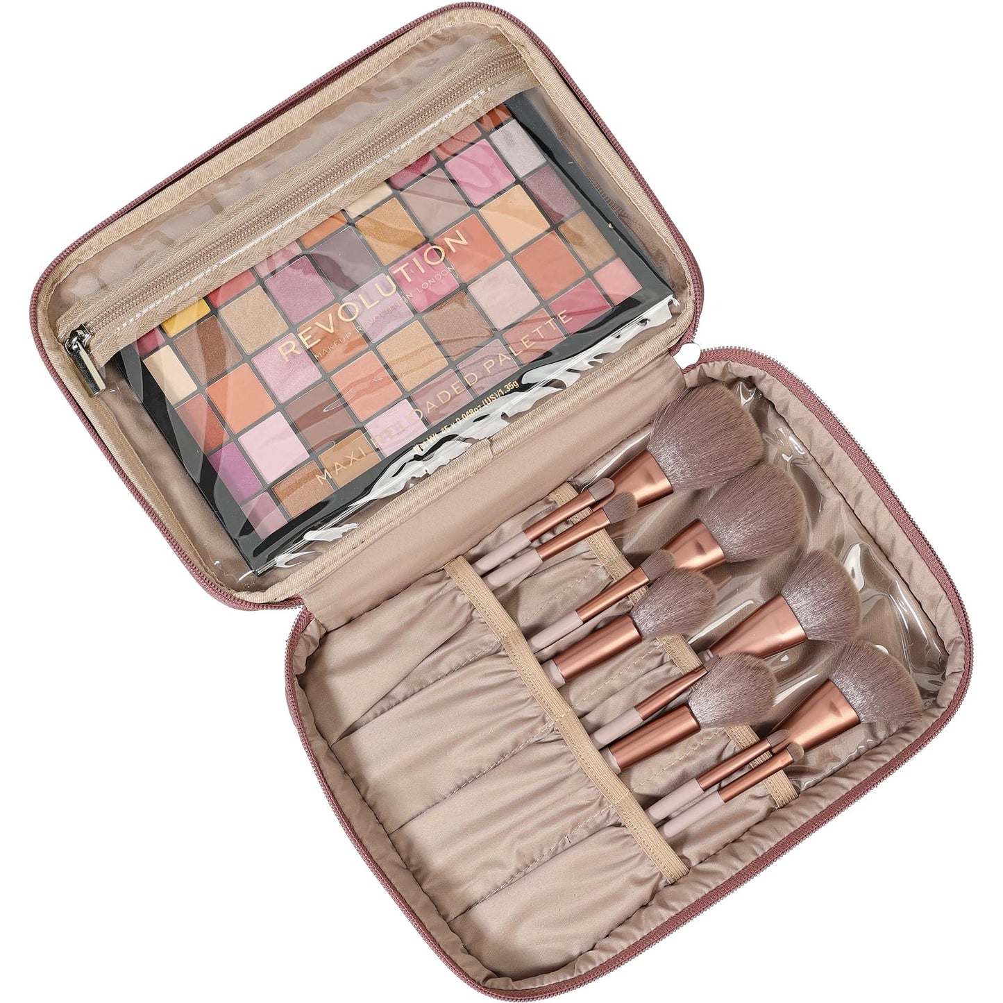 NISHEL Large Double Layer Travel Makeup Bag Women, Large Cosmetic Case, Organizer for Travel-Size Accessories Bottles, Brushes, Conditioner, and Skin Care Products, Rose-wood Pink