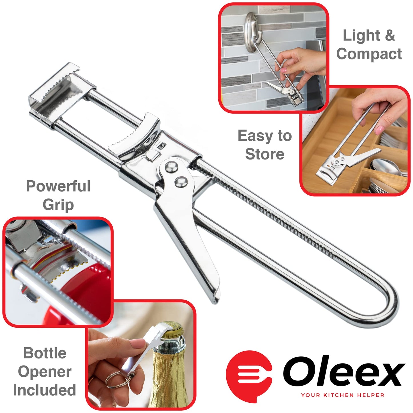 Oleex Jar Opener for Weak Hands (x2) with Keychain Bottle Cap Opener. Easy Seniors Arthritis, Kids Openers. Gripper Tight Lid Opener, Kitchen Gadgets