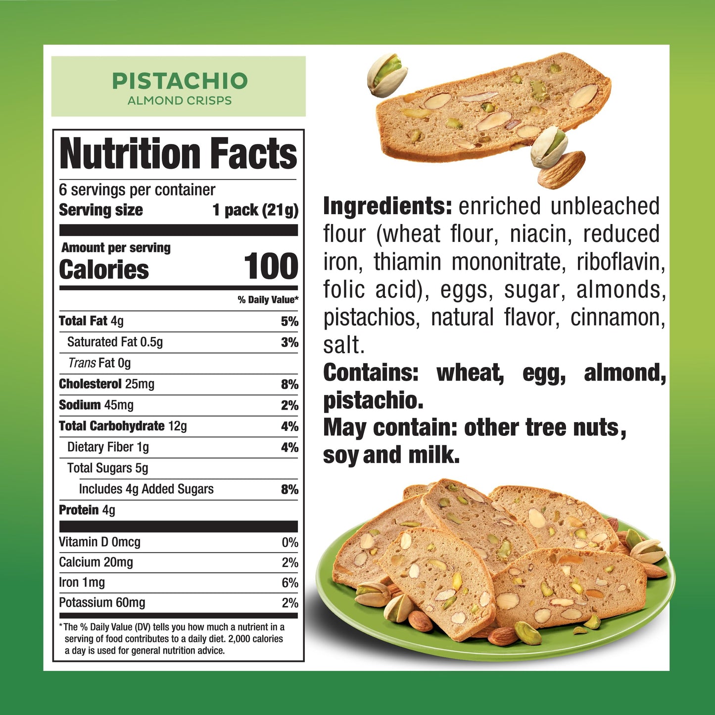 Nonni's, Thin addictives Pistachio Almond Crisps, 4.4 Ounce