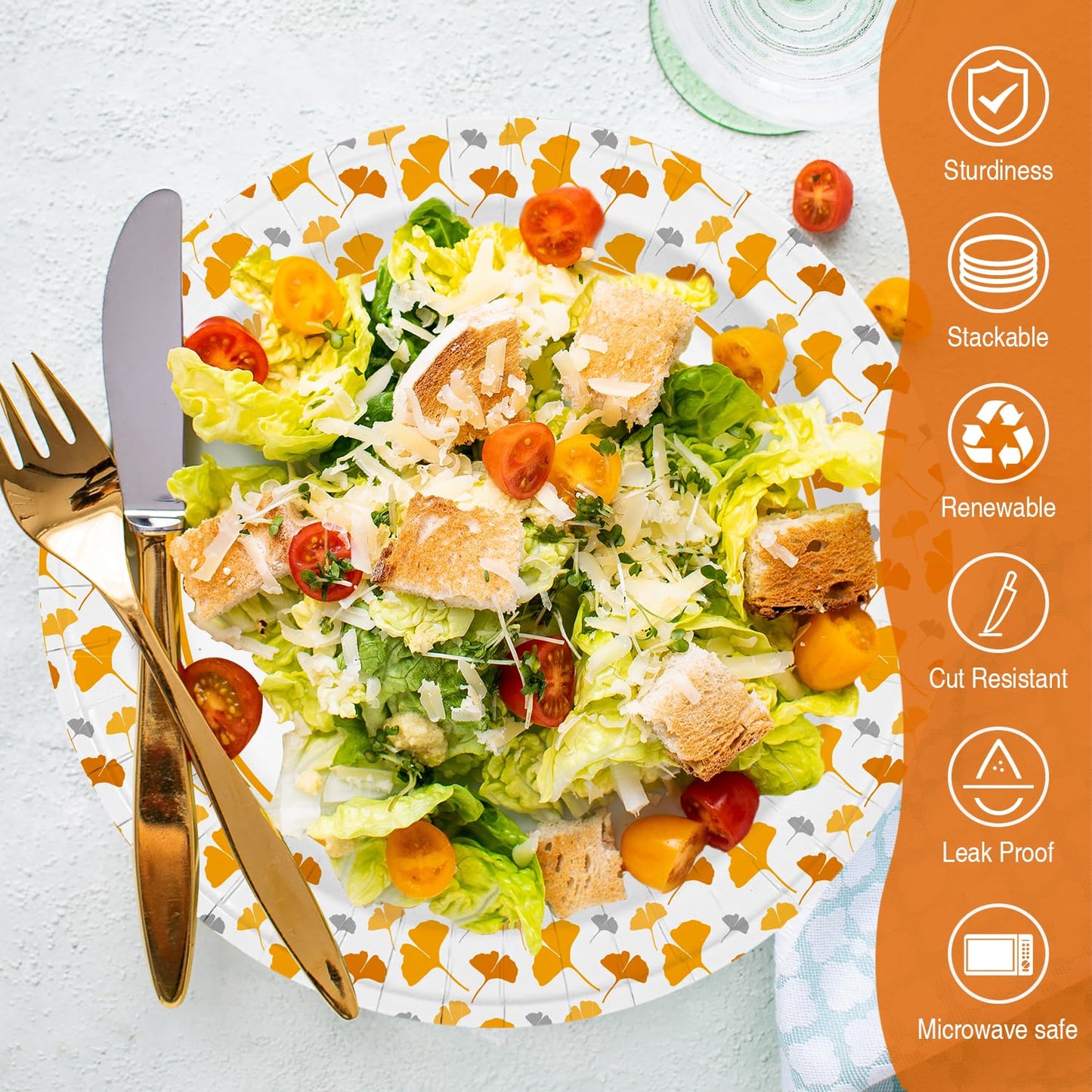 Ginkgo Paper Plates 8.5 Inch Bulk 150 Count, Thickened Heavy Duty Disposable Paper Plates for Party and Dinner