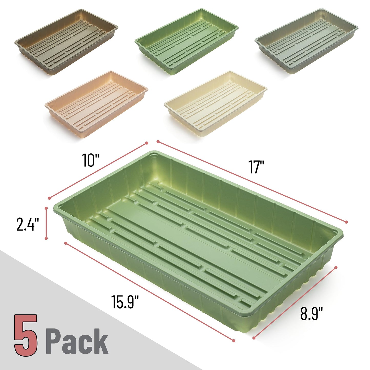 Mr. Pen-Plastic Growing Trays, 5 Pack, Plant Tray, Seed Tray, Propagation Tray