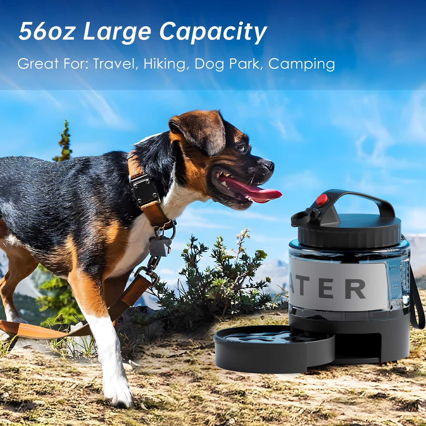 Portable Dog Water Bottle, 54oz Large Travel Water Bowl Dispenser for Dogs Camping Beach Walking Essentials, Big Portable Travel Water Bowl and Beach Accessories for Dogs,, Bpa Free, Safe and Durable