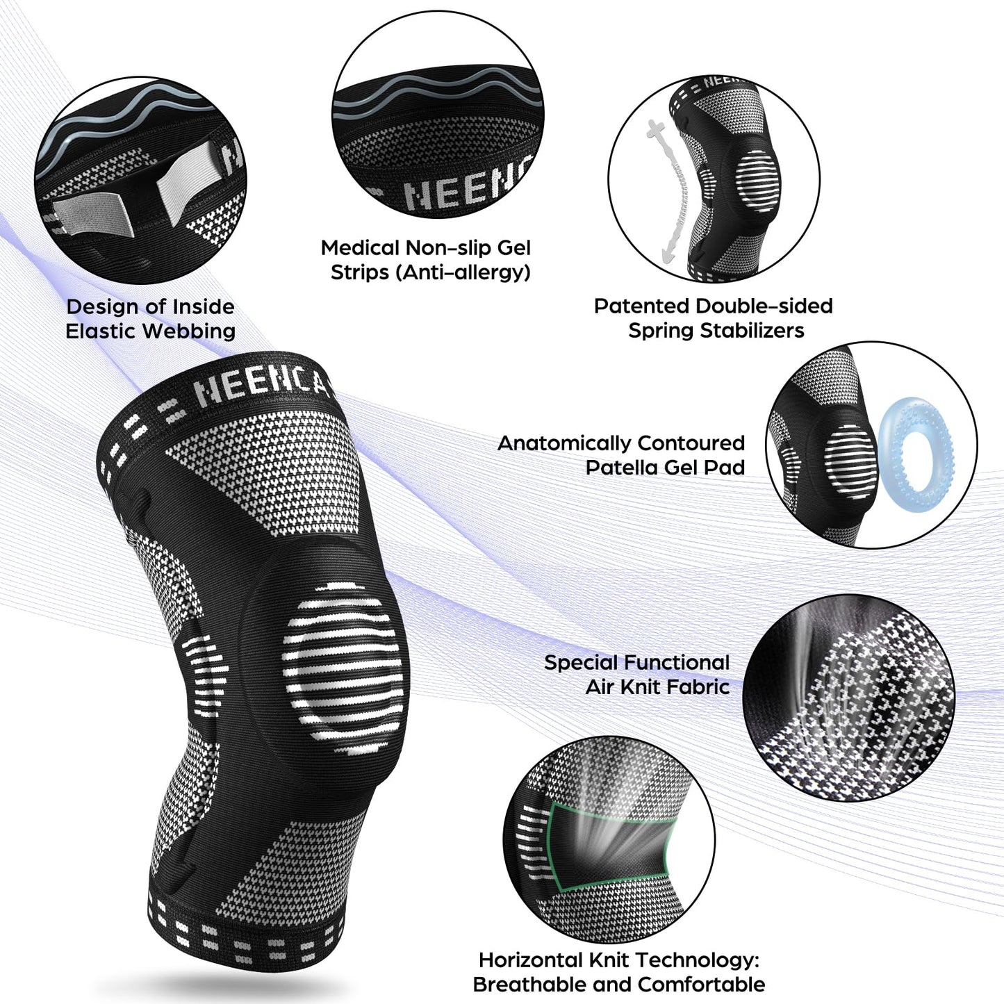 NEENCA Professional Knee Brace for Pain Relief, Medical Knee Support with Patella Pad & Side Stabilizers, Compression Knee Sleeve for Meniscus Tear, ACL, Joint Pain, Runner, Workout - FSA/HSA Eligible