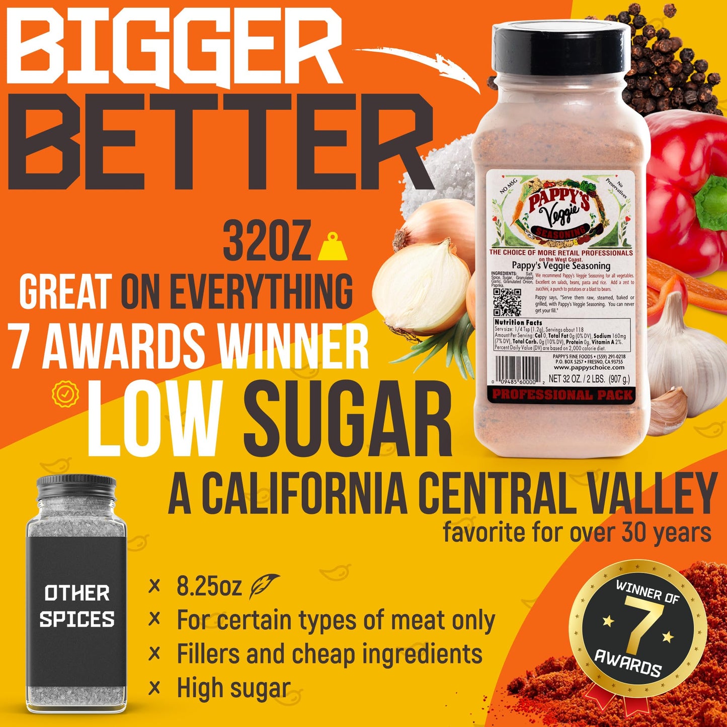 Pappy's Veggie Seasoning - Flavorful Spice Blend for Roasted Vegetables, Stir-Fries, Grilled Veggies, Salads, and Soups | Perfect for Enhancing All Plant-Based Dishes