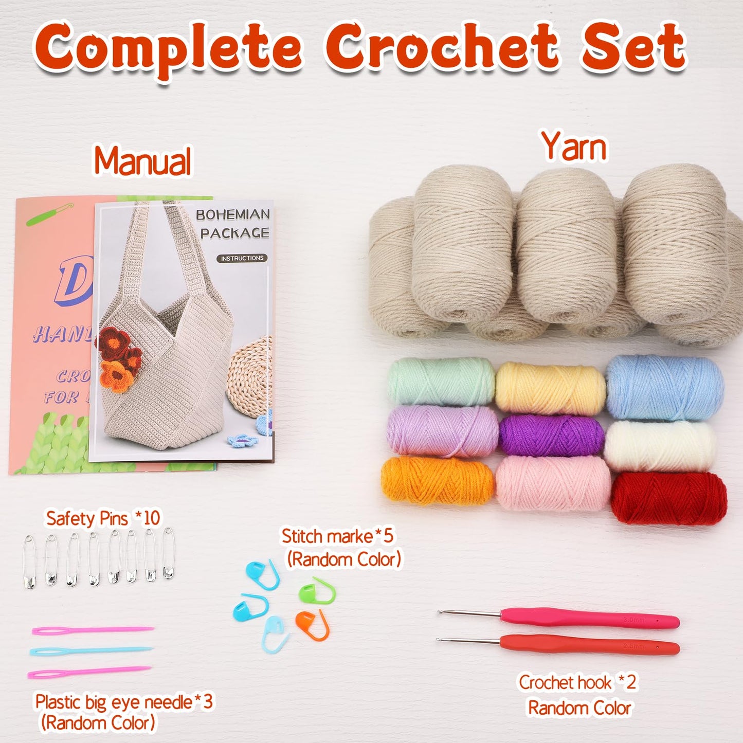 Pnytty Crochet Bag Kit for Beginners Complete Starter Set with Yarn, Hook & Step-by-Step Video Tutorials DIY Shoulder Bag Crafting Gift for Adults (Beige)