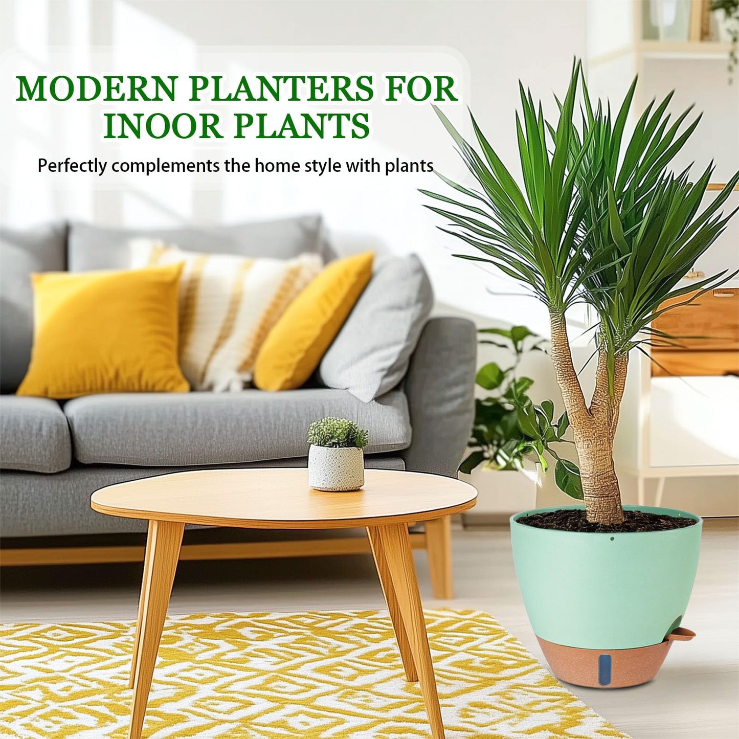 Fielda 8/10/12 Inch Self Watering Pots for Indoor/Outdoor Plants - Large Plastic Planter with Drainage Holes, Water Level Indicator & Deep Reservoir, Modern Decorative Flower Pots (Green)