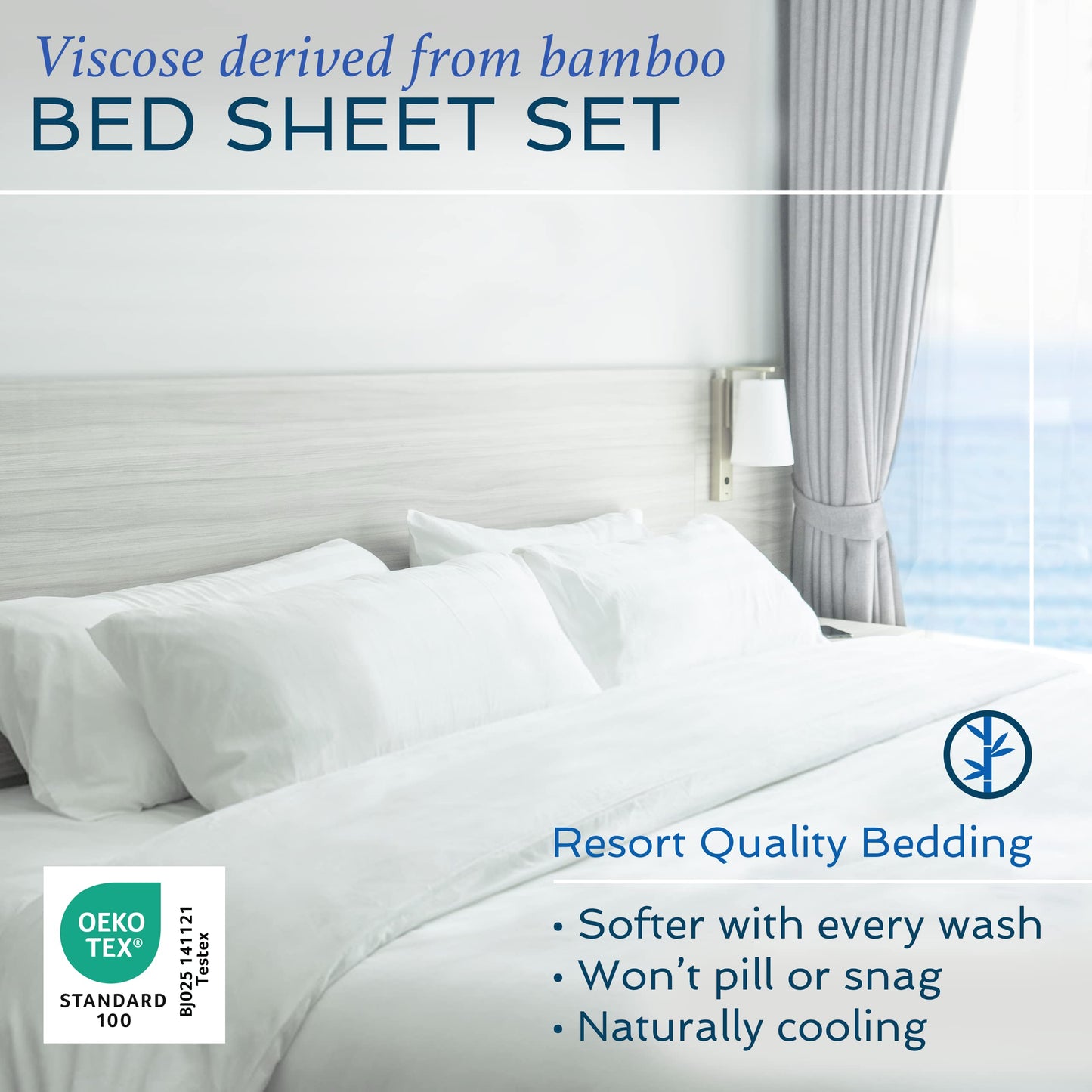 Hotel Sheets Direct 4 Piece Bed Sheet Set Queen Size, 100% Viscose Derived from Bamboo Sheets Set with 2 Pillowcases, Cooling & Breathable Luxury Bedding, Moisture-Wicking & Silky Soft Texture, White