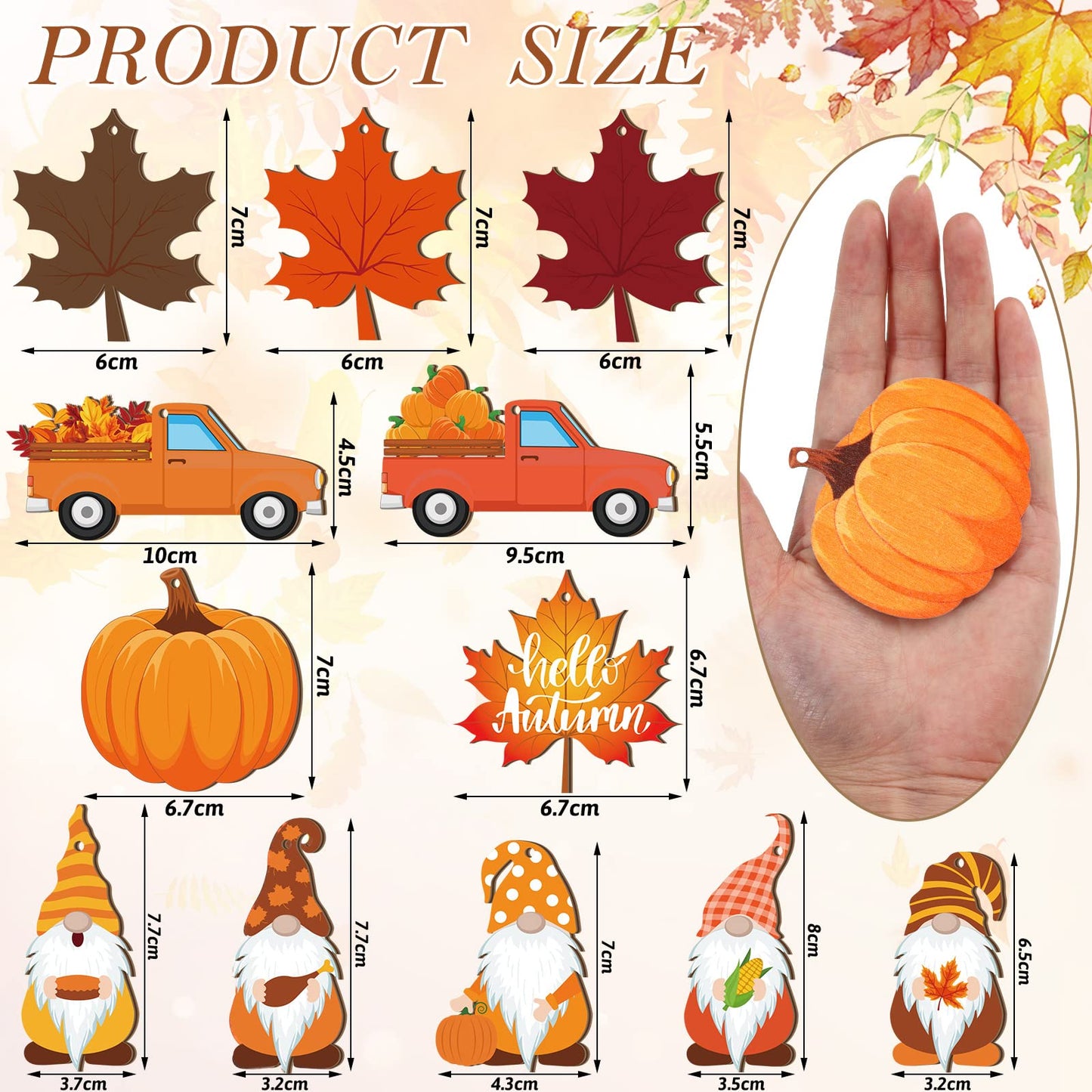 36 Pcs Thanksgiving Ornaments - Fall Tree Decorations with Autumn Pumpkin Gnome Leaf Cutouts, Hanging Ornaments, Wooden Craft Ornaments with Rope for Home (Autumn Style)
