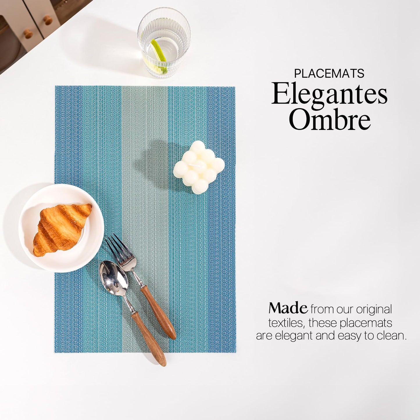 LEXMORE PVC Woven Placemats 6 PCS Wipeable Indoor/Outdoor Table Mats Washable Vinyl Place Mats for Dining Table, Set of 6-Ocean Geode