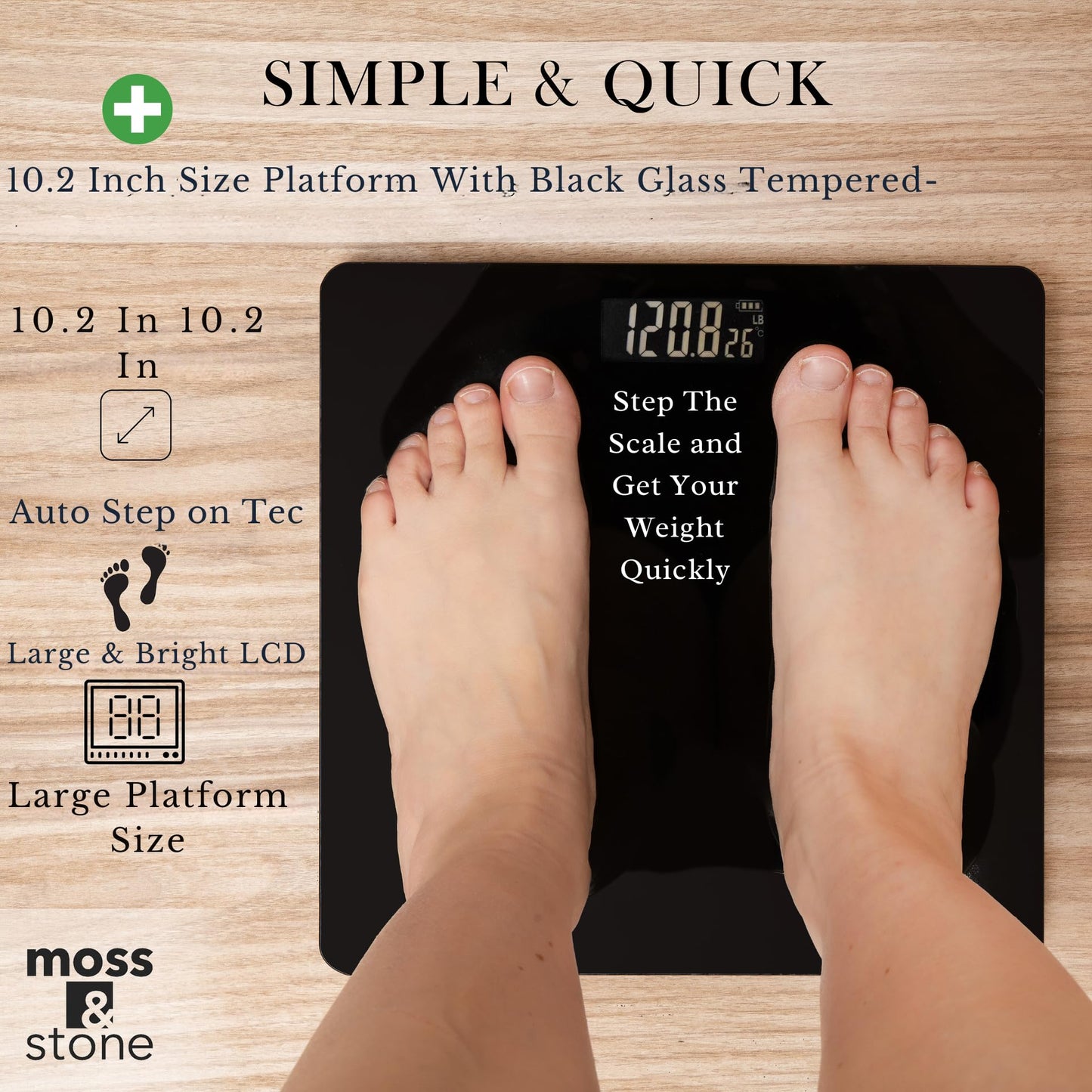 Moss & Stone Digital Bathroom Scale for Body Weight, Smart Scale Step-on Technology, Easy Read LCD, Weight Scale 400lb/180kg, Digital Home Scale, Highly Accurate Body Weight Scale, Silver