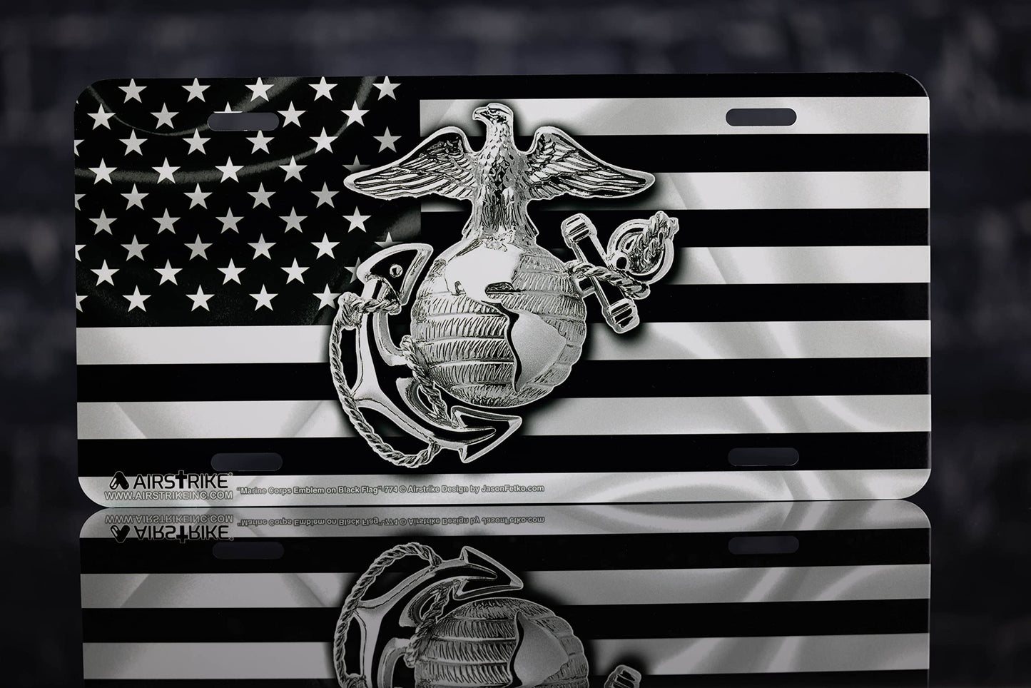 Marine Corps License Plate, USMC License Plate, Marine License Plate, USMC License Plates for Front of Car, USMC Black Flag License Plate, USMC Plate, Made in USA by Airstrike (Made of Metal)-774