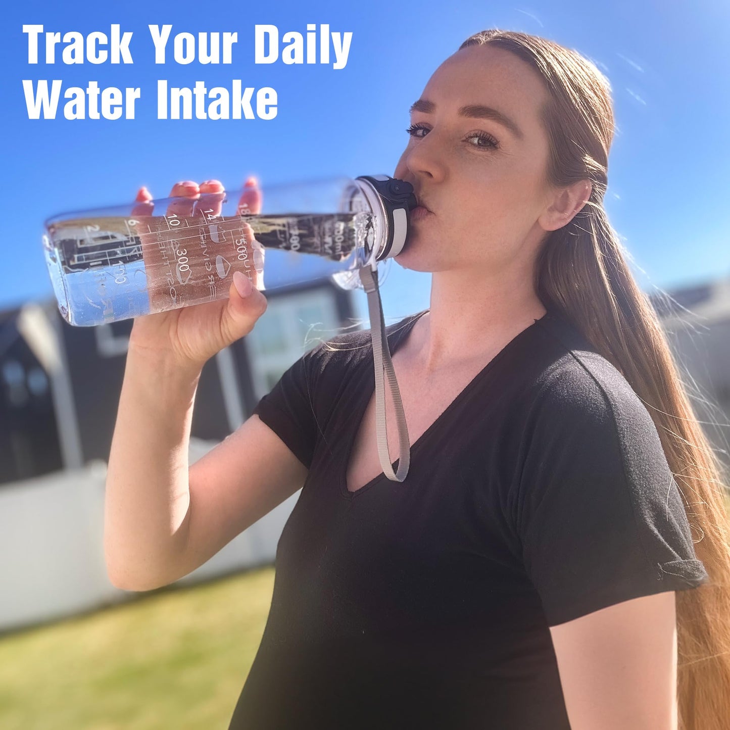 OLDLEY Water Bottle, 32oz Motivational Sports Water Bottle with Time Marker - Times to Drink - Tritan, BPA Free, Wide Mouth Leakproof, Clear (1 Bottle)