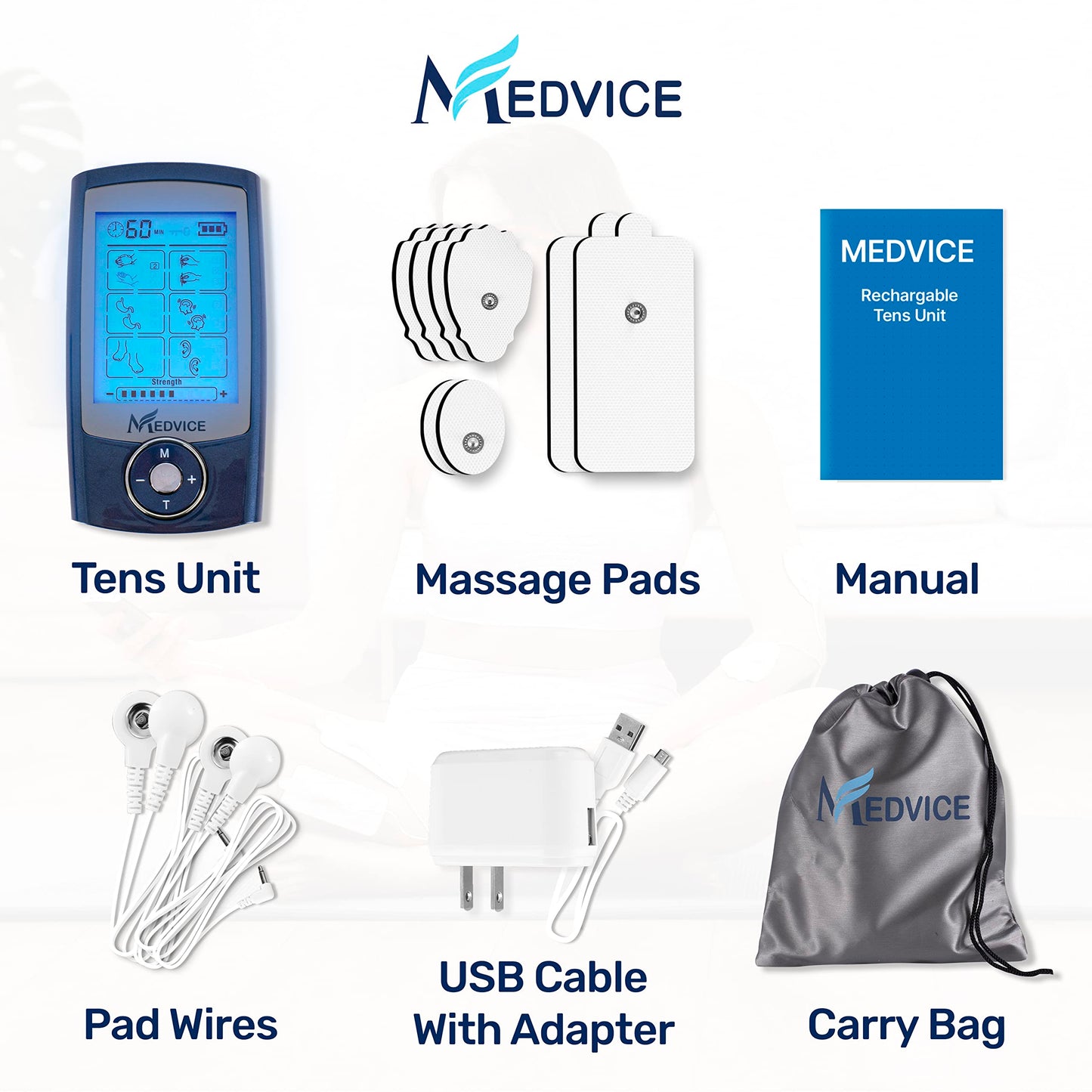 MEDVICE Rechargeable Tens Unit Muscle Stimulator, 2nd Gen 16 Modes & 8 Upgraded Pads for Natural Pain Relief & Management, FDA Cleared Electric Pulse Impulse Mini Massager Machine