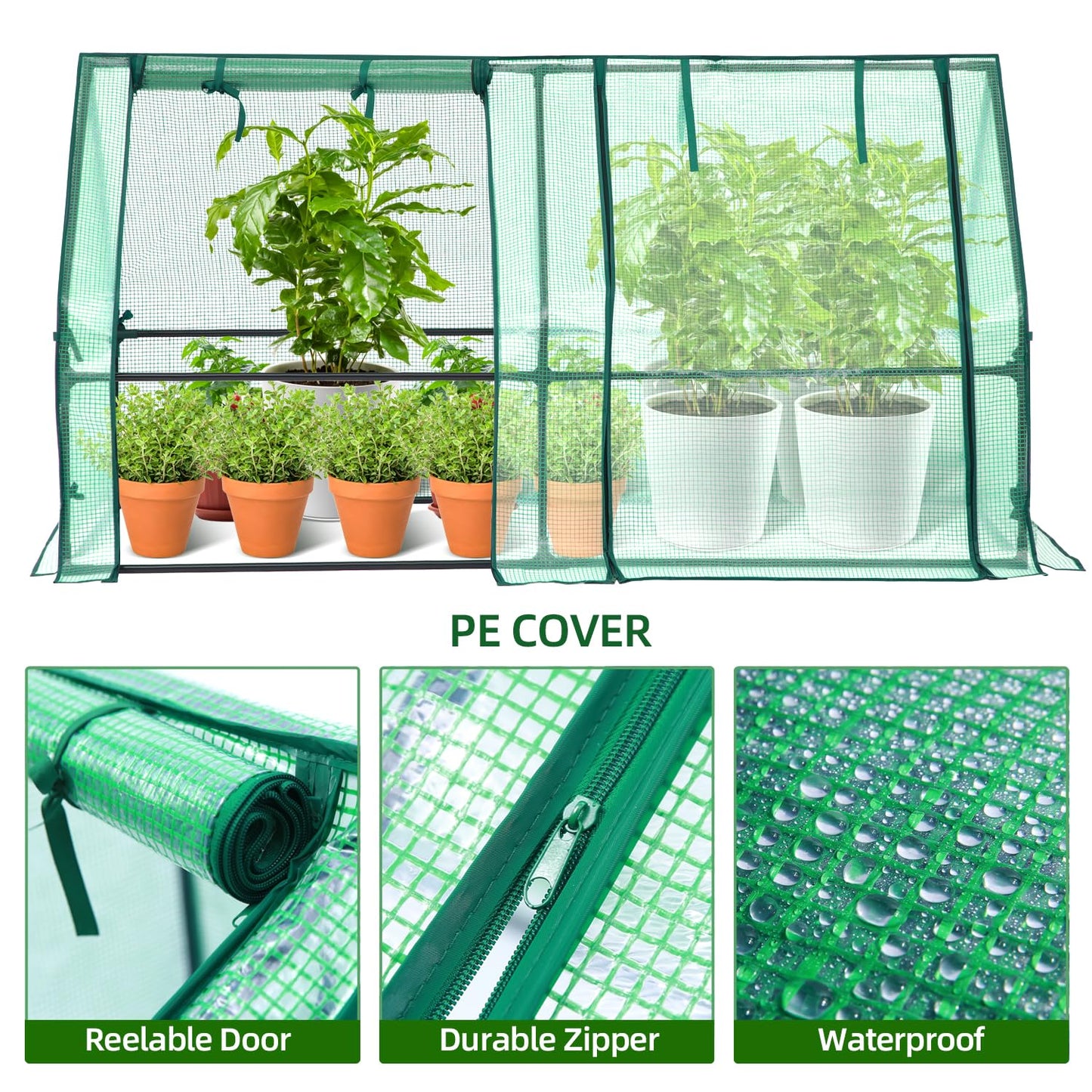 Ohuhu Portable Mini Greenhouse, 71"x36"x36" Greenhouses for Outdoors with Dual Large Zipper Doors & Ground Stakes, Waterproof & UV Protected Plastic Green House for Outside Garden Patio Backyard