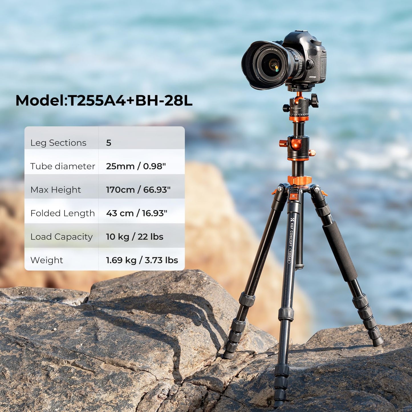 K&F Concept 67 inch Camera Tripod Horizontal Aluminum Tripods Portable Monopod with 360 Degree Ball Head Quick Release Plate for DSLR Cameras T255A4+BH-28L (TM2515T1)