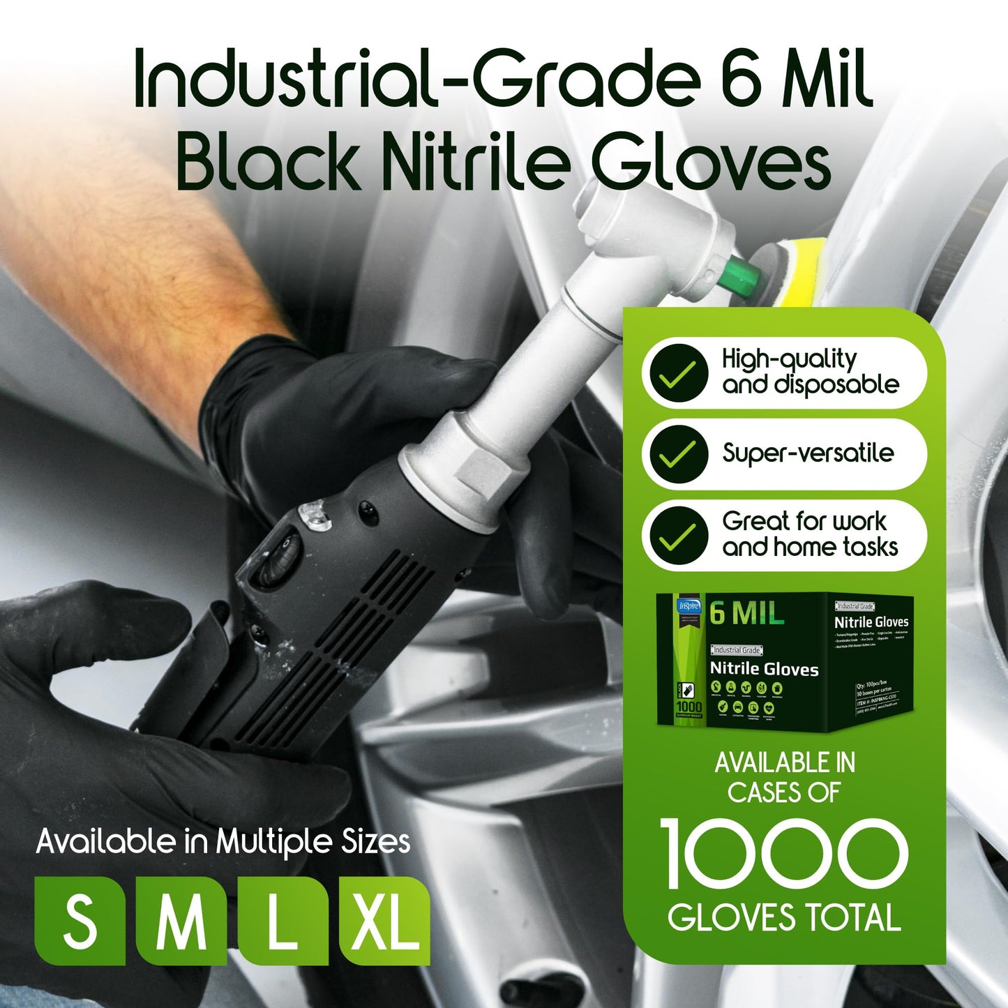 Inspire HEAVY DUTY 6Mil ORIGINAL Quality Stretch Nitrile Gloves Black Disposable Latex Free | Medical, Exam, Food, Industrial, Mechanic Tattoo (6Mil Black, Medium)