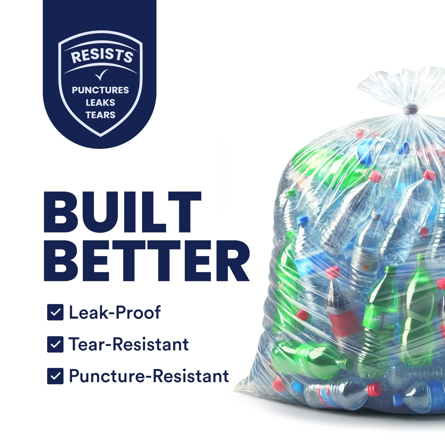Plasticplace Contractor Trash Bags 55-60 Gallon, Heavy Duty Garbage Bags, 3.0 Mil Clear Trash Bags, Tear-Resistant Large Trash Can Liners for Construction, Recycling & Home Improvement (50 Count)