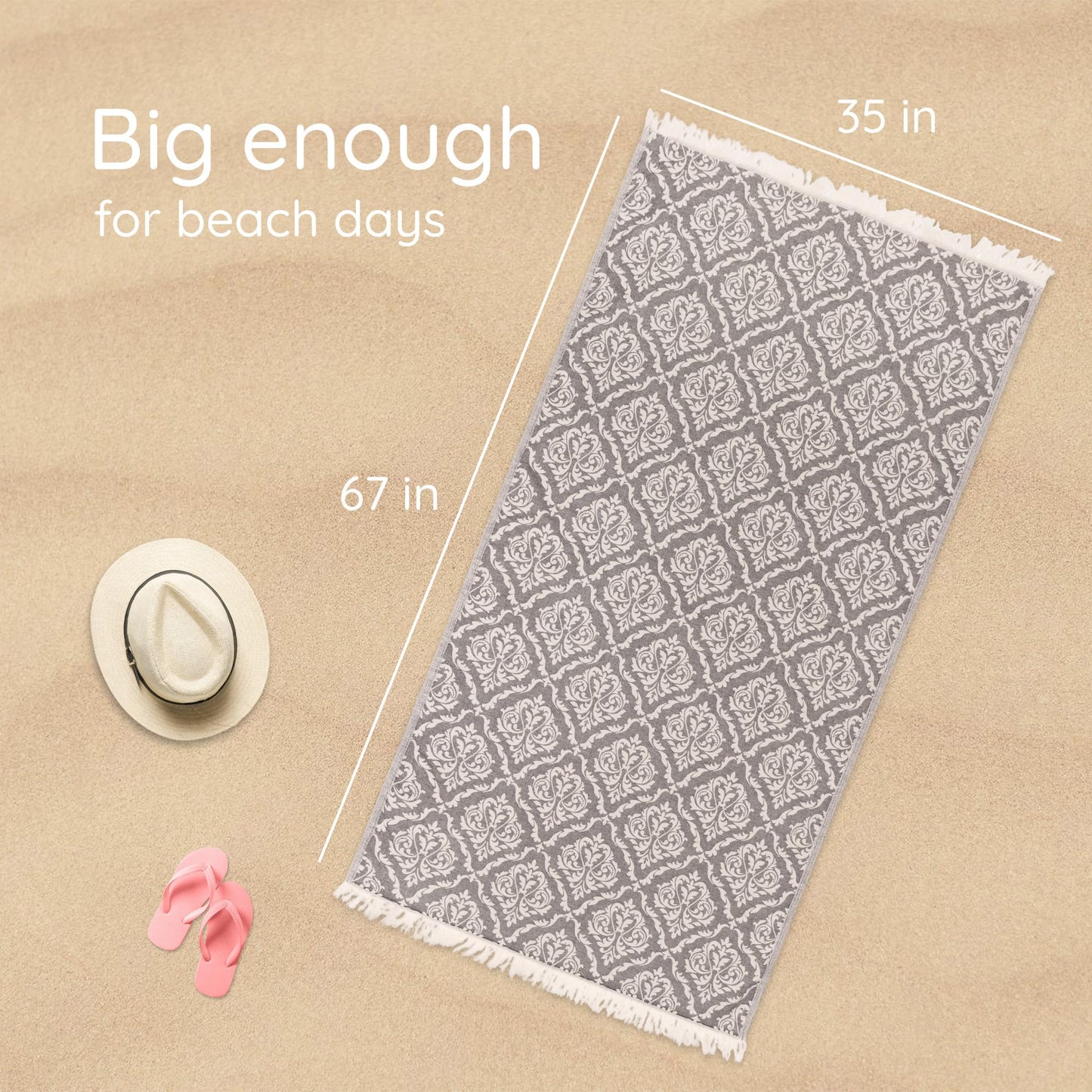 Mebien touche de la nature Premium Turkish Beach Towel – 35"x67" – 100% Cotton – Quick Dry Towel & Sand Free – Renaissance Black – Ideal for Travel & Pool