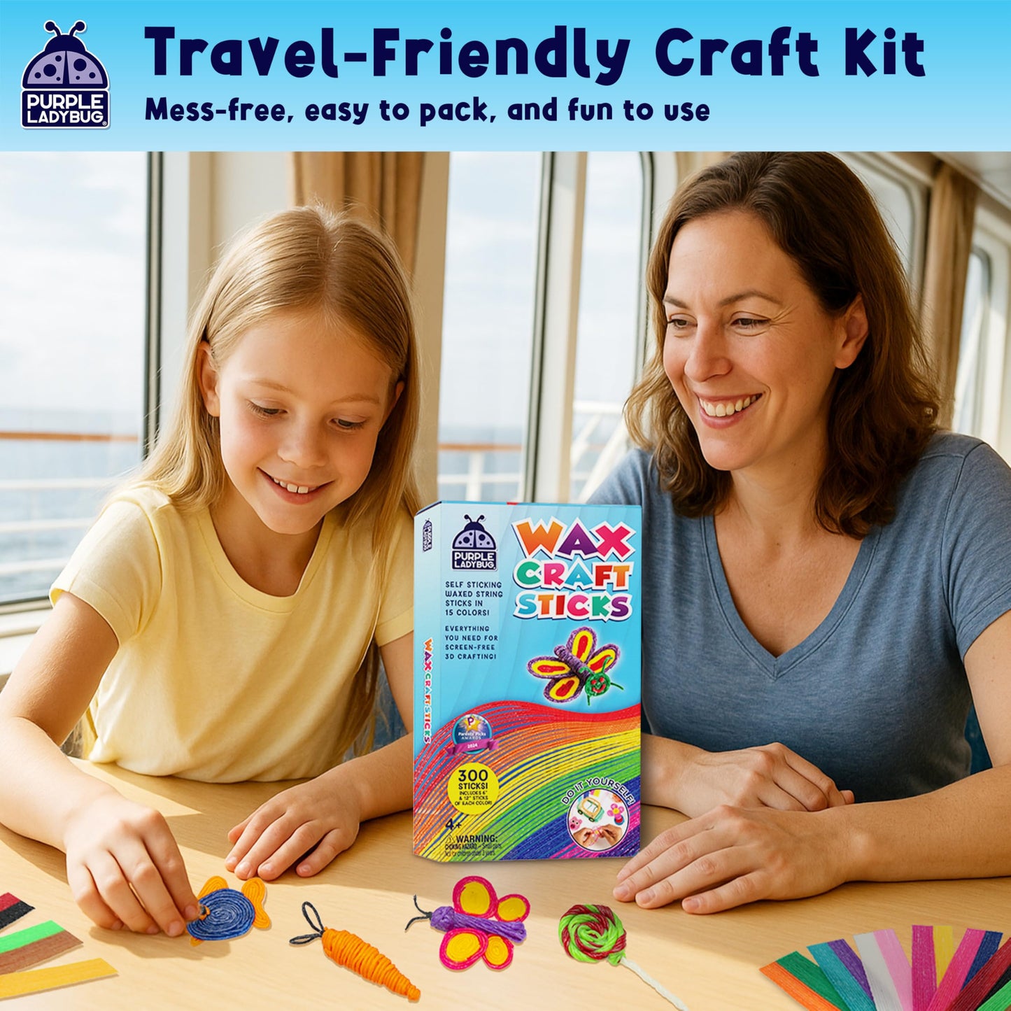 PURPLE LADYBUG Bendable Wax Craft Sticks for Kids - 15 Colors, 6&12 Inches, 150 Each - Kids Camping Essentials, Summer, Road Trip Activities, Travel Toys for Toddlers in Car, Airplane & Restaurant