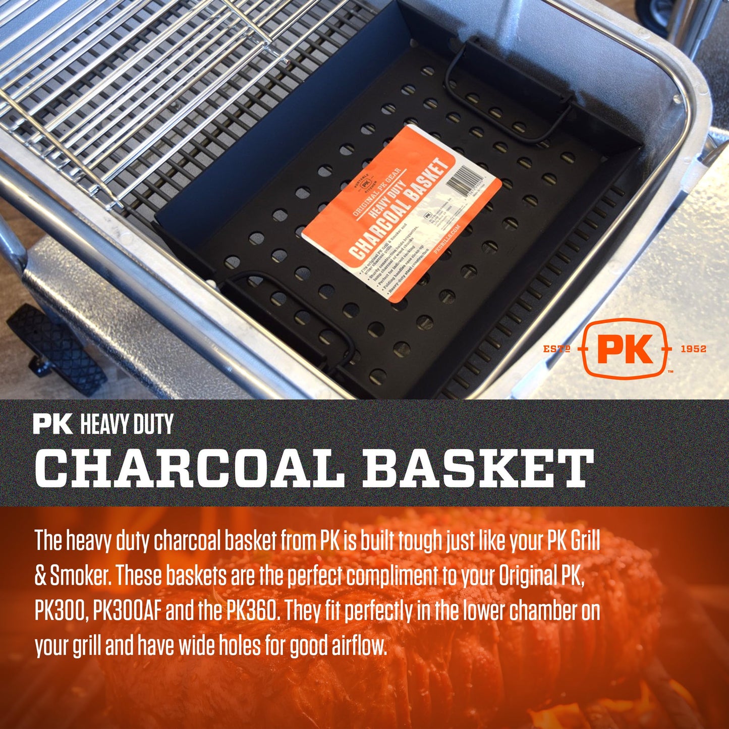 PK Grills Charcoal Basket Tray for Barbecue, BBQ Grill Accessories, Fits PK Original and other Charcoal Grills, PK99090