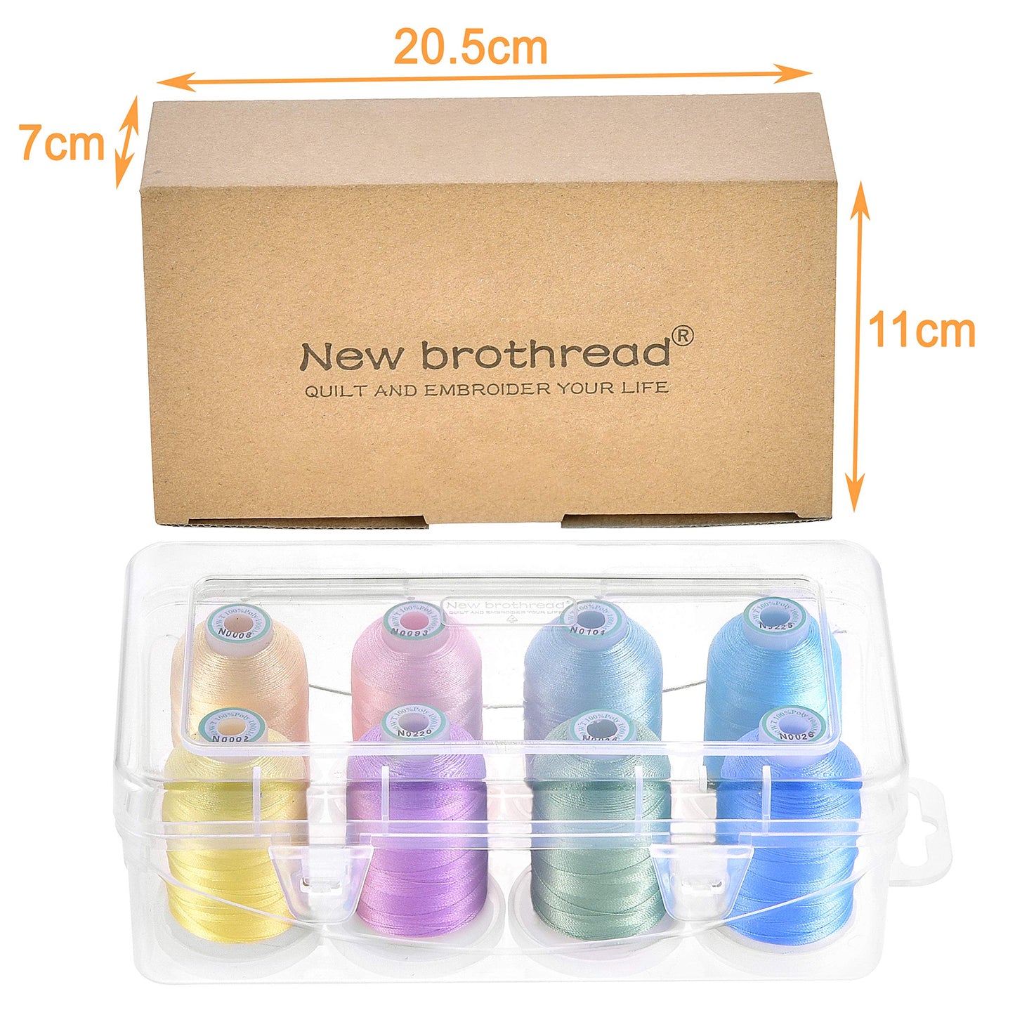 New brothread - 20 Options - 8 Snap Spools of 1000m Each Polyester Embroidery Machine Thread with Clear Plastic Storage Box for Embroidery & Quilting - Pastel Color