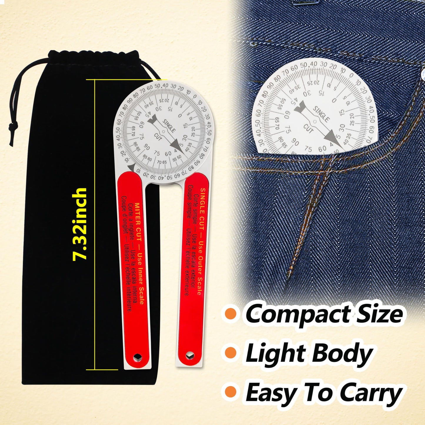 Miter Saw Protractor Replacement for #505P-7 Angle Finder Featuring Precision Laser-Inside & Outside Miter Angle Finder Protractor for All Building Trades, Plumbers, Carpenters Plastic (Red)