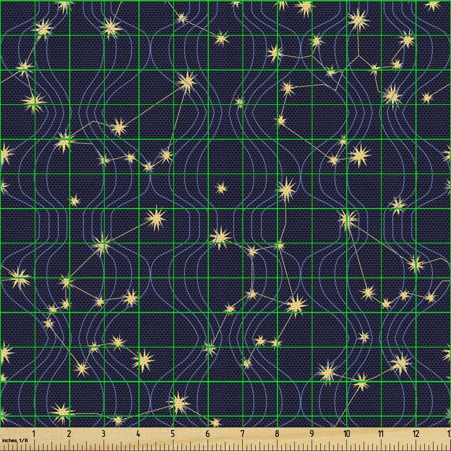 Lunarable Constellation Fabric by The Yard, Zodiac Themed Connected Stars with Vertical Wavy Lines, Decorative Fabric for Upholstery and Home Accents, 2 Yards, Grey Charcoal