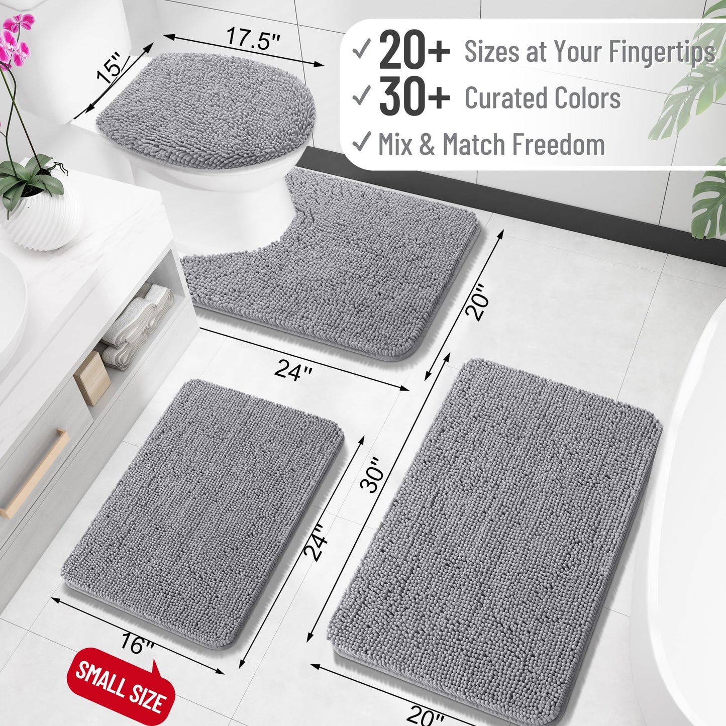 OLANLY Bathroom Rugs 30x20, Extra Soft Absorbent Chenille Bath Rugs, Rubber Backing Quick Dry, Machine Washable Bath Mats for Bathroom Floor, Tub and Shower, Home Decor Accessories, Grey