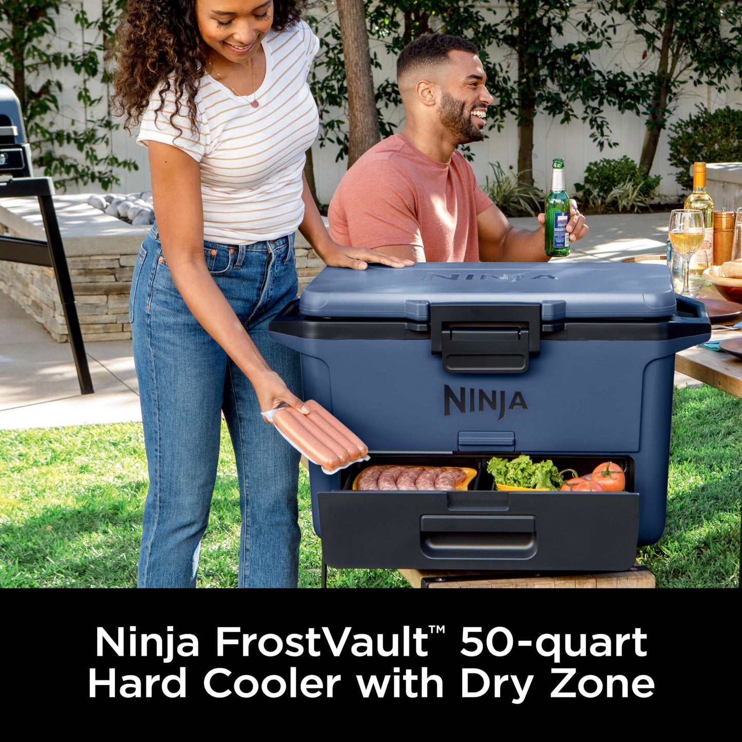 Ninja FB151BL FrostVault 50qt Hard Cooler with Dry Zone, Integrated Fridge-Temp Dry Storage Drawer, Premium Heavy-Duty Insulated Cooler, Keeps Ice for Days, Lakeshore Blue