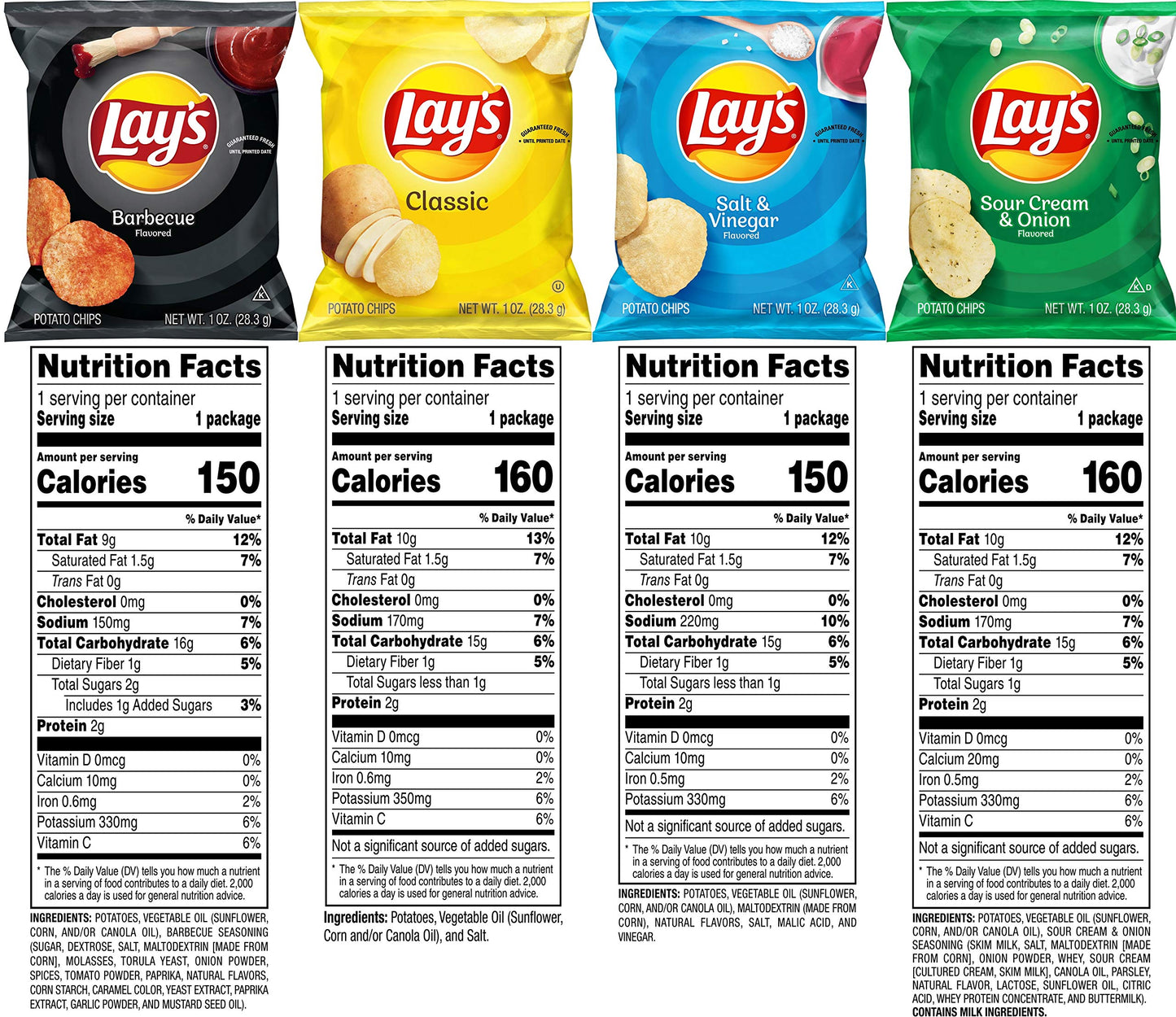 Lay's Potato Chips, 4 Flavor Variety Pack, 1 oz Single Serve Bags, (40 Pack)