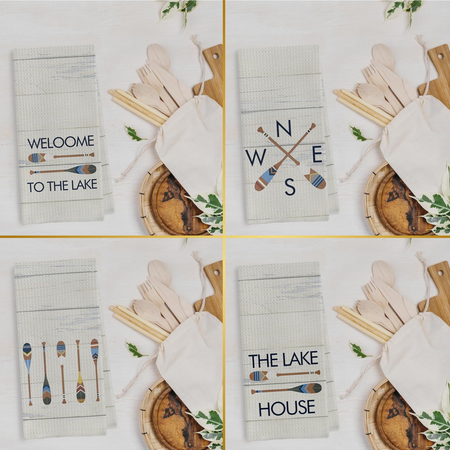 Geqtt Rustic Lake Kitchen Towels Set - Lake Dish Towels for Kitchen, Lake House Gifts, Welcome to The Lake Hand Tea Towels for Bathroom, Lake House Decor for The Home (16×24 Inches Set of 4)