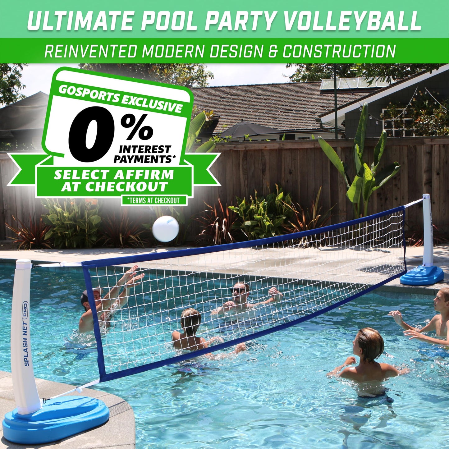GoSports Splash Net PRO Pool Volleyball Net Includes 2 Water Volleyballs and Pump
