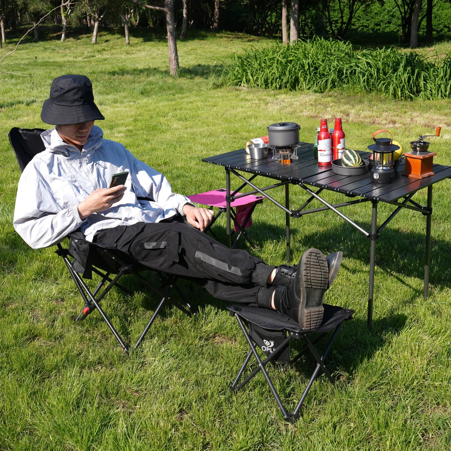 Opliy Camping Stool 2 Pack,13.5 Inch Portable Folding Stool for Outdoor Gardening and Beach Hiking Fishing,Foot Stool with Carry Bag (Black)