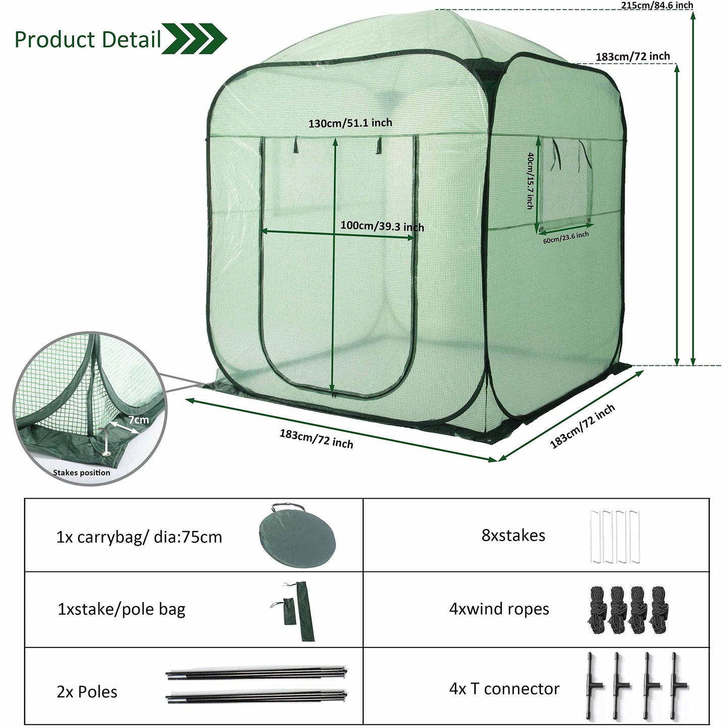 Porayhut Pop Up Greenhouse Tent,Portable X-Large Walk-in Flower House ,Indoor Outdoor Gardening Plant Sunshine Room with PE Mesh Cloth Cover for Protecting Plant from Cold Frost & Birds