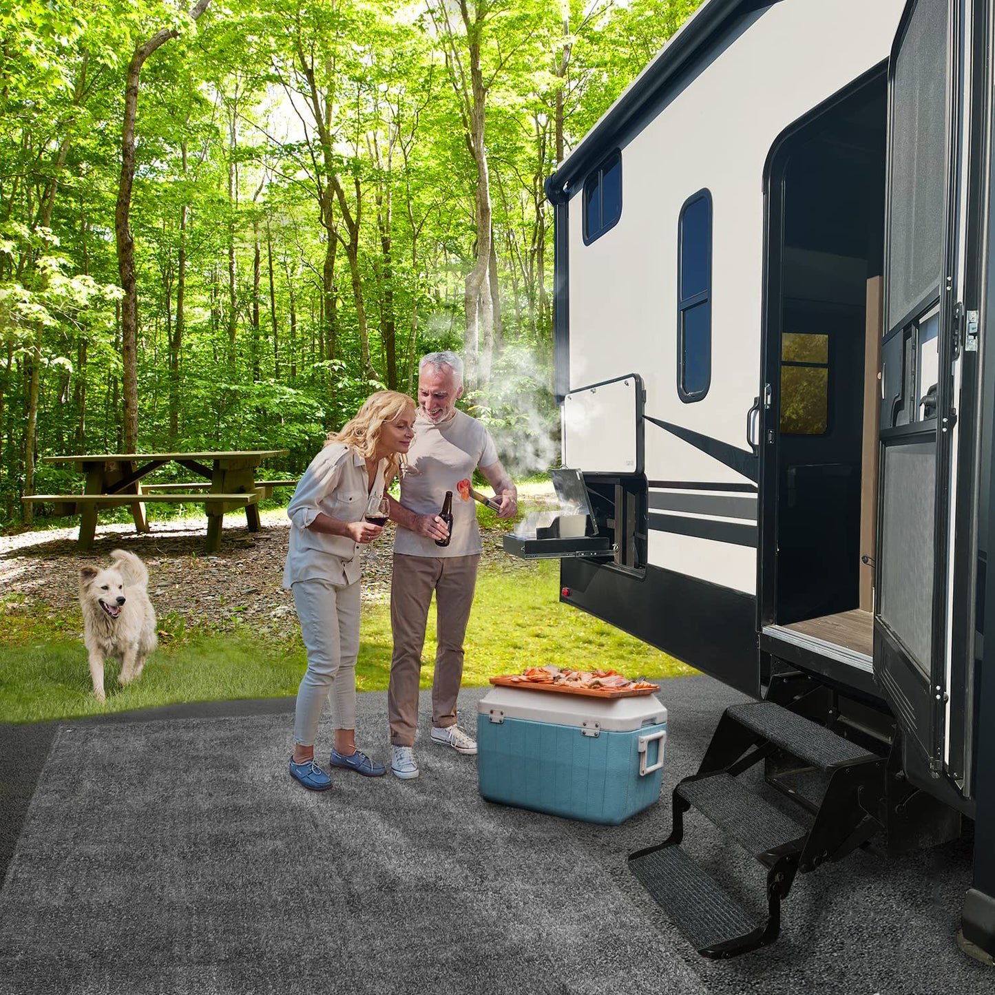 Prest-O-Fit 2-0420 Ruggids RV Step Rug Black Granite 23 In. Wide 19 - Inch X 23 - Inch