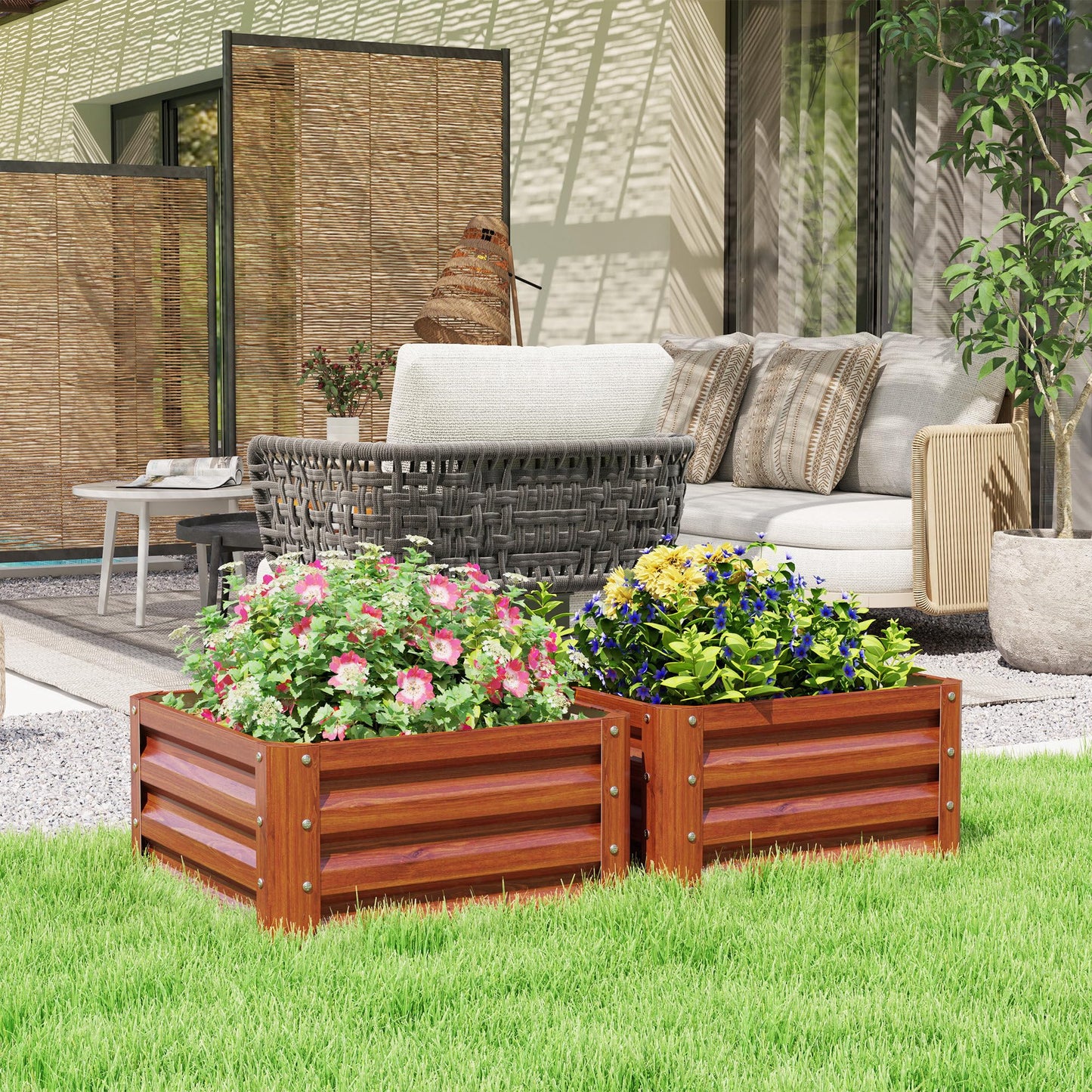 Outsunny 2 Piece Galvanized Raised Garden Bed, 2' x 2' x 1' Metal Planter Box, for Growing Vegetables, Flowers, Herbs, Succulents, Brown