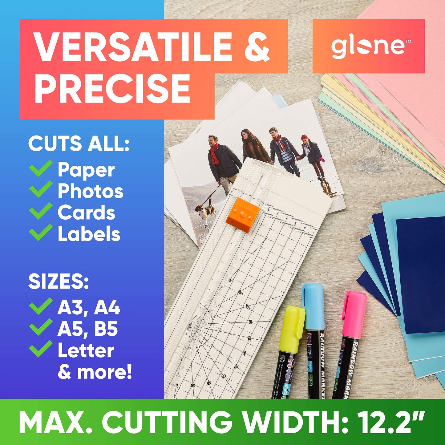 Glone 12 inch Paper Trimmer, A4 Size Paper Cutter with Automatic Security Safeguard for Coupon, Craft Paper and Photos (Off White)