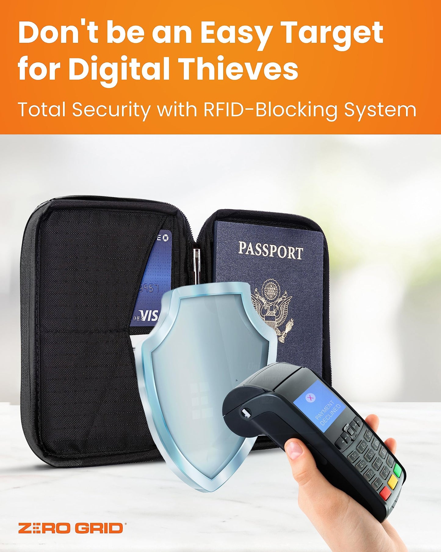 Passport Holder & Travel Wallet with RFID Blocking - Premium Document Organizer Case for Men and Women - Holds Passports, Cards, Tickets, ID, Cash - Compact Zippered Wallet - Midnight