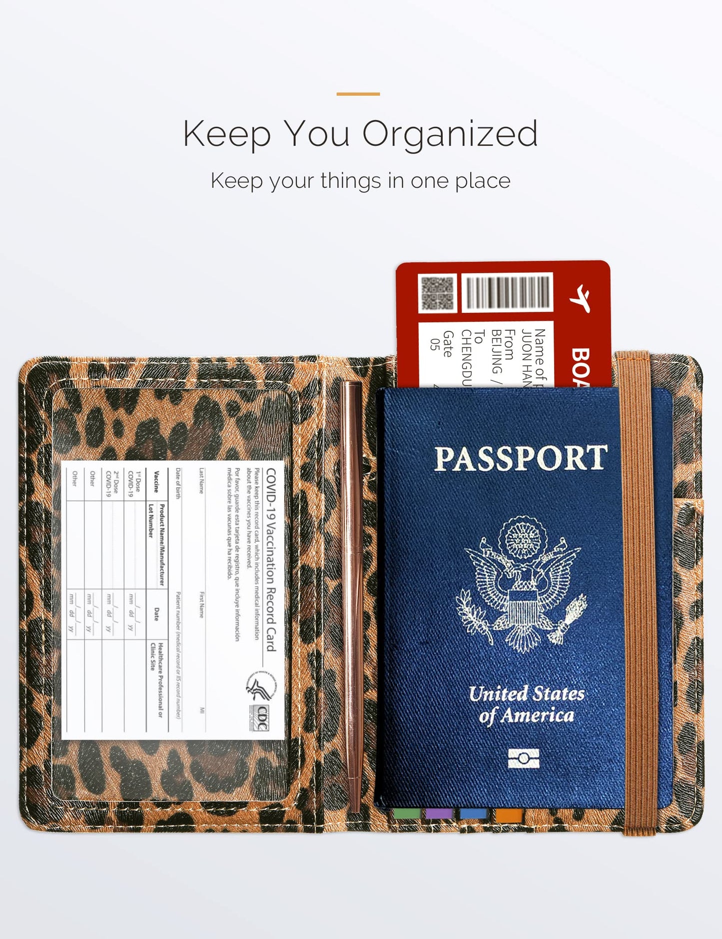 Mymazn Leopard Passport Holder Passport Case Travel Wallet with Vaccination Card Holder Passport Cover with RFID Blocking Clear Pocket For Photo (leopard)