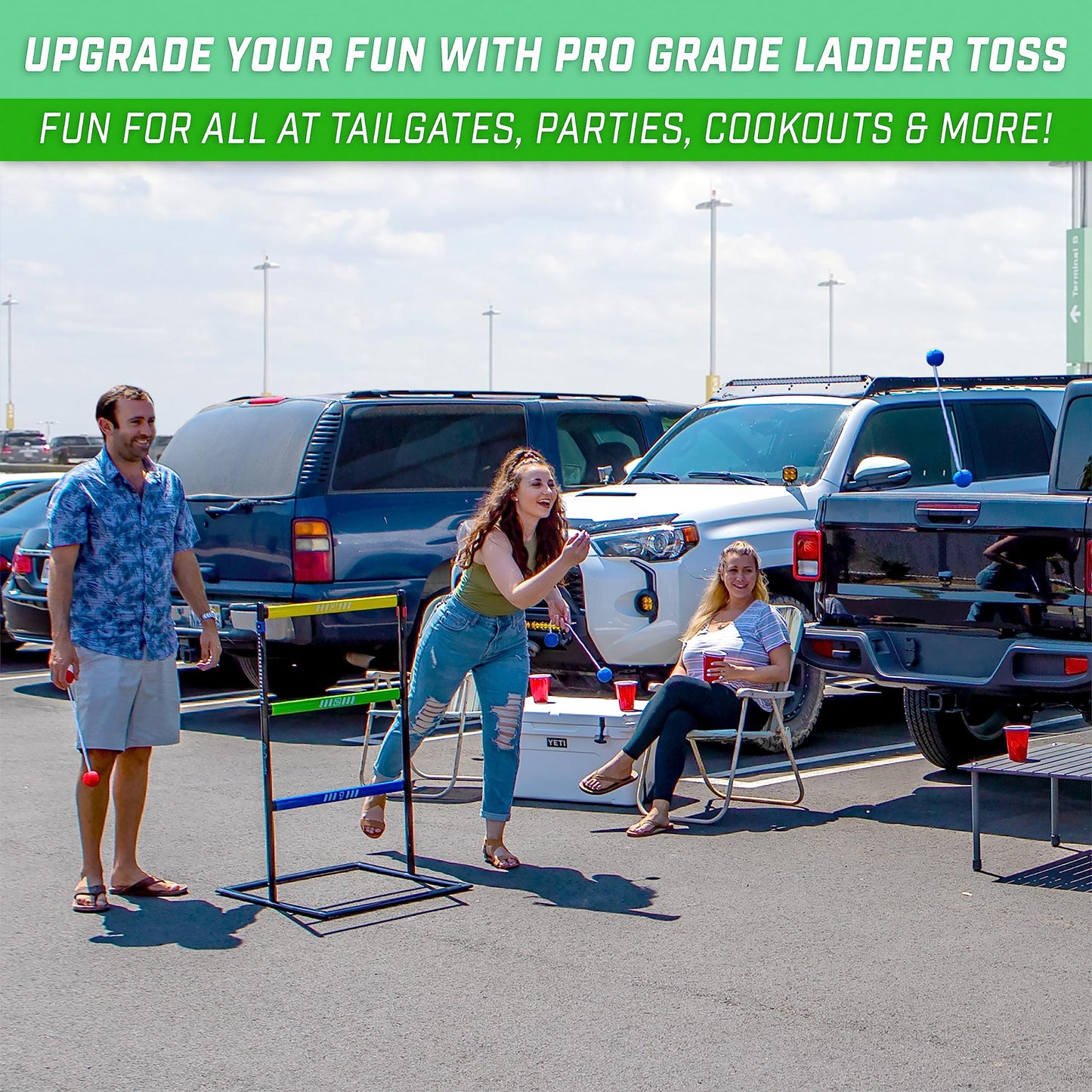 GoSports Pro Grade Ladder Toss Indoor - Outdoor Game Set with 6 Soft Rubber Bolo Balls, Travel Carrying Case and Score Trackers