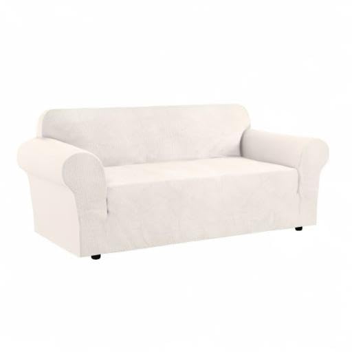 H.VERSAILTEX Stretch Sofa Covers for 3 Cushion Couch Covers Sofa Slipcovers for Living Room Feature Thick Checked Jacquard Fabric with Elastic Bottom, Sofa Large - Ivory