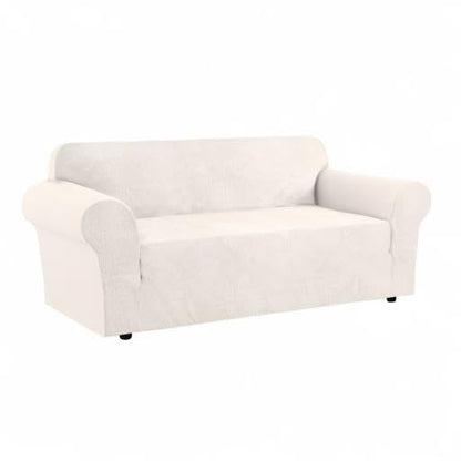 H.VERSAILTEX Stretch Sofa Covers for 3 Cushion Couch Covers Sofa Slipcovers for Living Room Feature Thick Checked Jacquard Fabric with Elastic Bottom, Sofa Large - Ivory