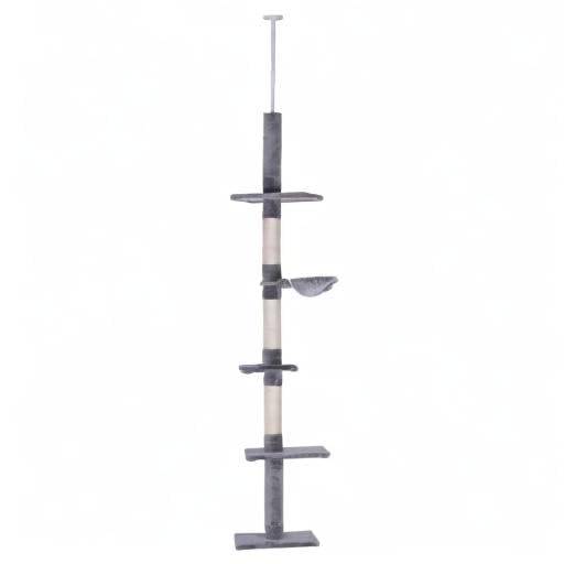 PawHut 8.5' Adjustable Height Floor-to-Ceiling Vertical Cat Tree, 5 Level Cat Climbing Tower, Gray