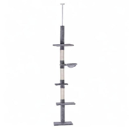 PawHut 8.5' Adjustable Height Floor-to-Ceiling Vertical Cat Tree, 5 Level Cat Climbing Tower, Gray