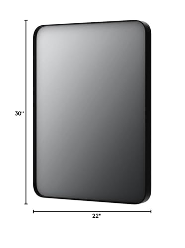 LOAAO Black Metal Framed Bathroom Mirror for Wall, 22X30 Inch Rounded Rectangle Mirror, Matte Black Bathroom Vanity Mirror Farmhouse, Anti-Rust, Hangs Horizontally or Vertically