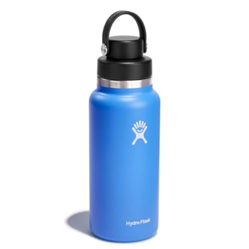 Hydro Flask Water Bottle - Insulated Stainless Steel - Wide Mouth Chug Lid, Non Spill, Leakproof in 32 Oz Cascade Blue