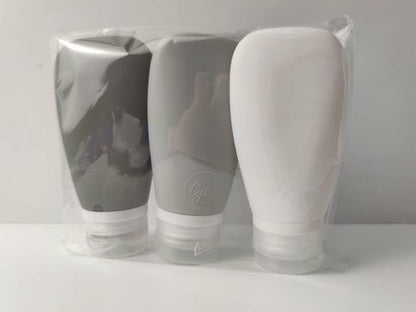 LYOB Travel Bottles for Toiletries, TSA Approved 3oz Leak Proof Silicone Refillable Squeeze Travel Size Containers BPA Free for Cleansers, Lotions, Shampoo 3-pk (Black-Gray-White)