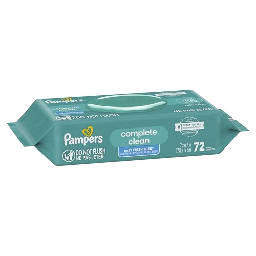Pampers Baby Wipes, Complete Clean Baby Fresh Scented Wipe, Gently Cleans Head to Toe, 72 Total (1 Flip-Top Packs)